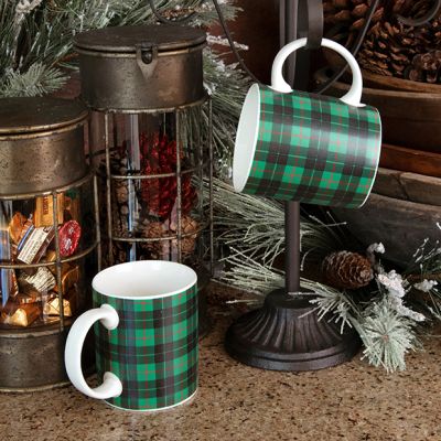 Green Tartan Plaid Coffee Mug Set of 4