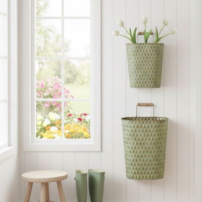 Green Textured Iron Wall Planter Set of 2