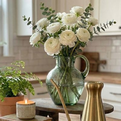 Green Tinted Bubble Glass Pitcher