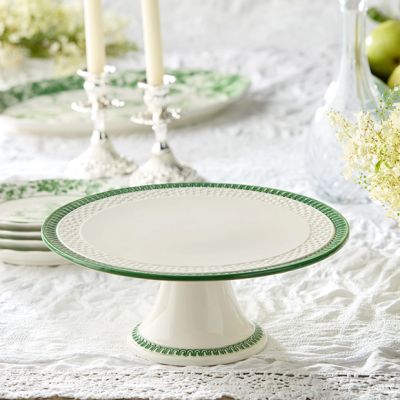 Green Trim Embossed Ceramic Cake Stand