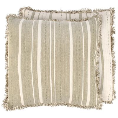 Green Yarn Stitched Stripe Throw Pillow