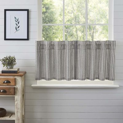 Grey Ticking Stripe Tier Curtain Set of 2