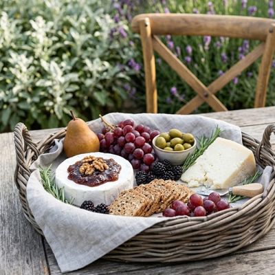 Grey Washed Handled Oval Basket Tray