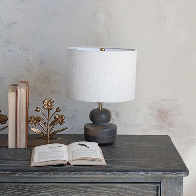 Grey Washed Mango Wood Table Lamp with Cotton Shade Set of 2