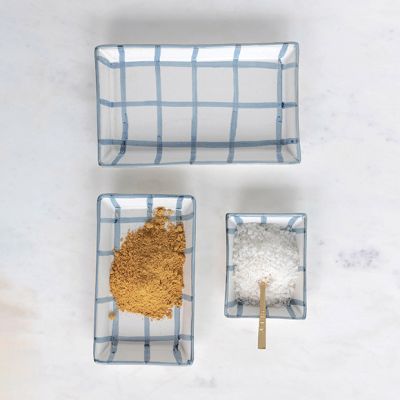 Grid Pattern Reactive Glaze Serving Plate Set of 3