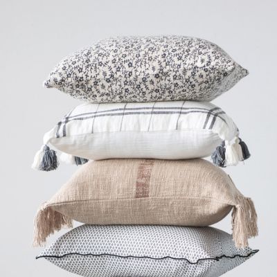 Grid Pattern Tasseled Accent Pillow