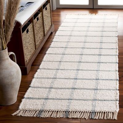 Grid Patterned Ivory/Blue Area Rug