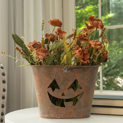 Grinning Jack O Lantern Aged Metal Pail