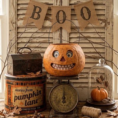 Grinning Jack O Lantern Container 8 Inch