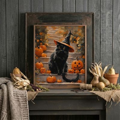 Halloween Cat With Hat Framed Wall Art