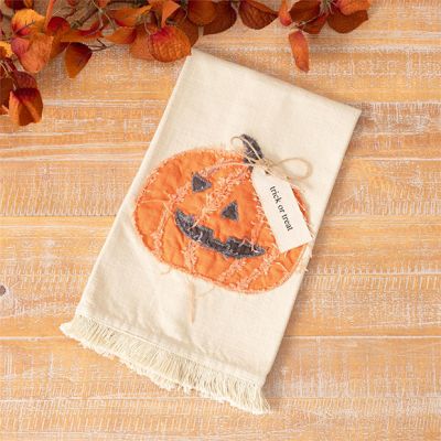Halloween Pumpkin Fringed Tea Towel Set of 2