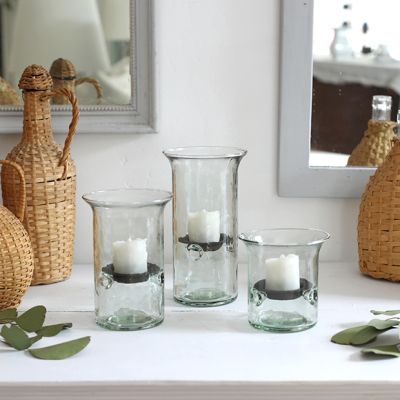 Hand Blown Glass Votive Hurricane Set of 3
