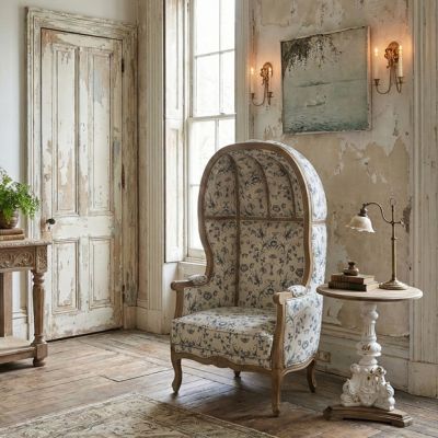 Hand Embroidered Floral Upholstered Balloon Chair | SHIPS FREE