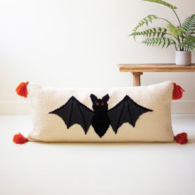 Hand Hooked Halloween Bat Pillow