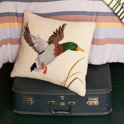 Hand Hooked Mallard Throw Pillow