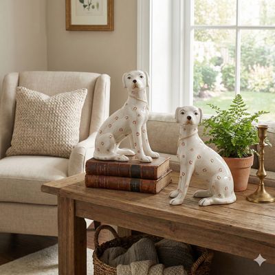 Hand Painted Ceramic Dog Figurines Set of 2