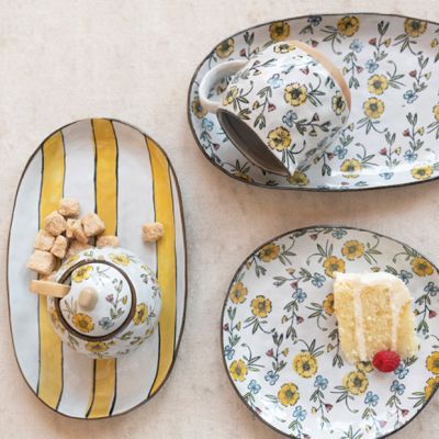 Hand Painted Floral Lidded Sugar Jar With Spoon