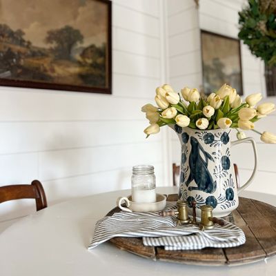 Hand Painted Rabbit And Flowers Pitcher