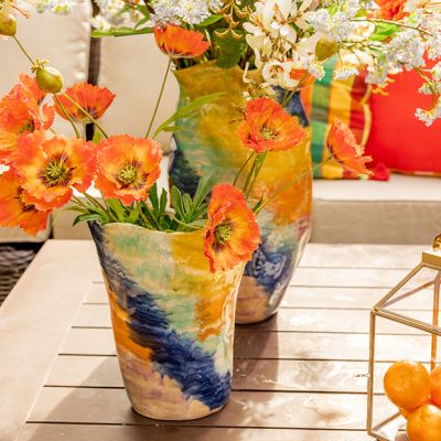 Hand Painted Stoneware Abstract Floral Vase