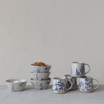 Hand Stamped Botanical Dish Collection Set of 4