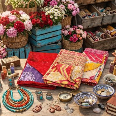 Hand Stitched Multi Design Kantha Throw