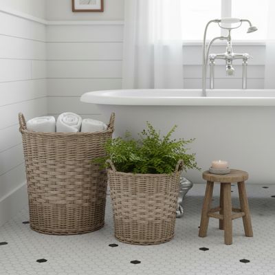 Handled Farmhouse Laundry Baskets Set of 2