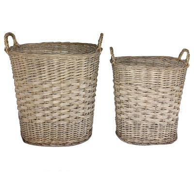 Handled Farmhouse Laundry Baskets Set of 2