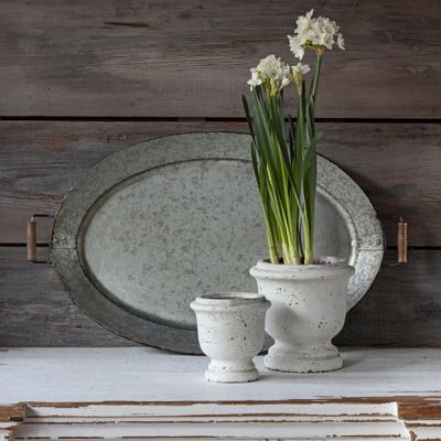 Handled Galvanized Metal Oval Tray
