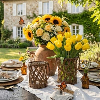 Handled Glass And Wicker Vase