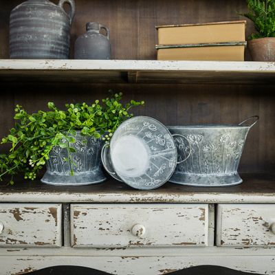 Handled Metal Decorative Floral Buckets Set of 3