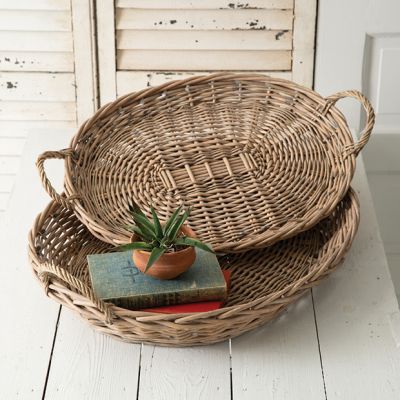 Handled Oval Basket Trays Set of 2