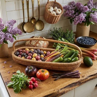 Handled Oval Rattan Basket