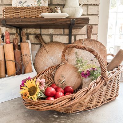 Handled Rattan Scoop Basket 24 Inch