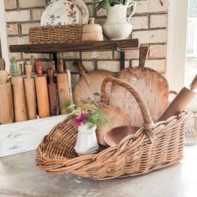 Handled Rattan Scoop Basket 24 Inch