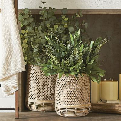 Handled Rattan Storage Baskets Set of 2