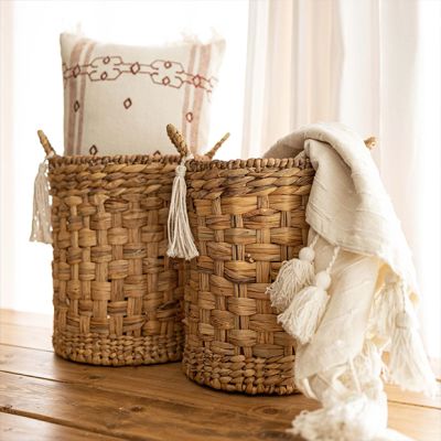 Handled Storage Basket with Rope Tassel Set of 2
