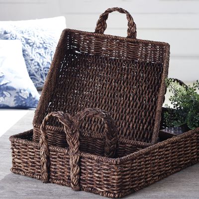 Handled Woven Basket Trays Set of 2
