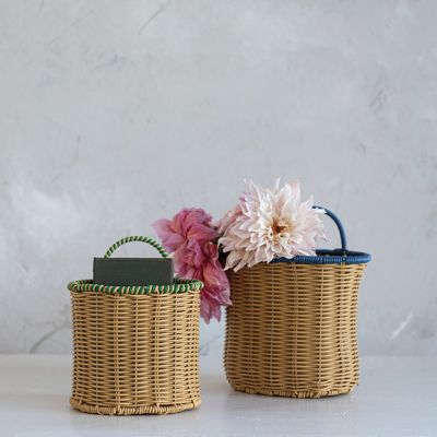 Handled Woven Natural Storage Baskets Set of 2
