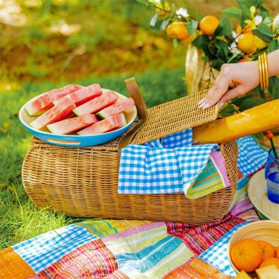 Handled Woven Rattan Picnic Basket