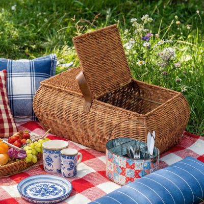 Handled Woven Rattan Picnic Basket