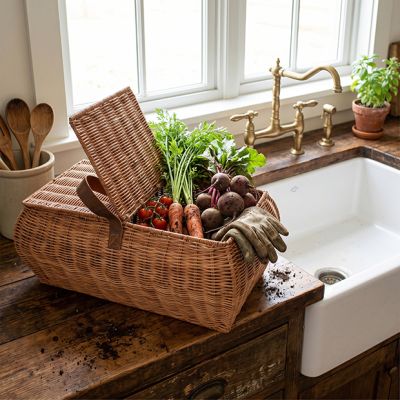 Handled Woven Rattan Picnic Basket