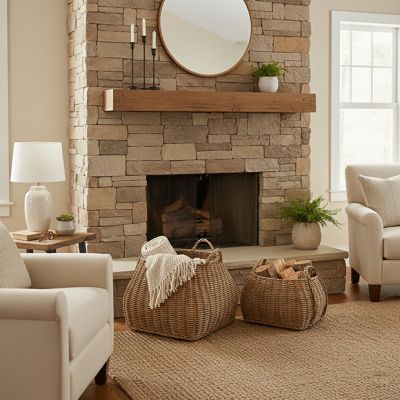 Handled Woven Tote Baskets Set of 2