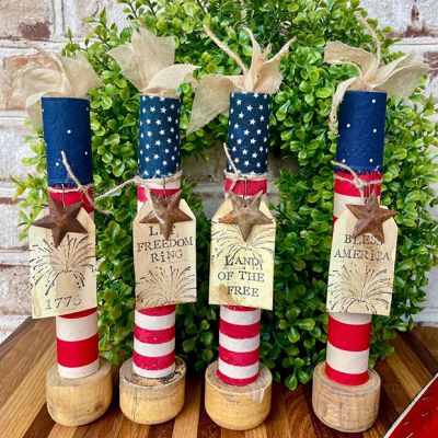 Handmade Americana Firecracker Spindle Shelf Sitter