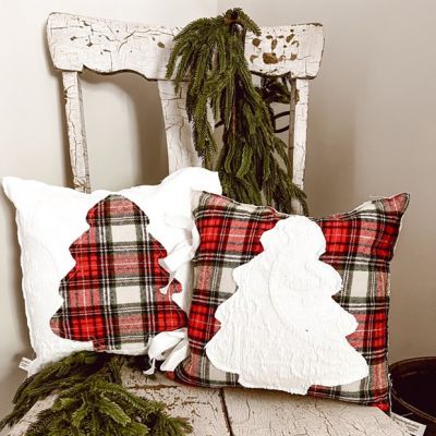 Handmade Christmas Tree Applique Pillow Cover