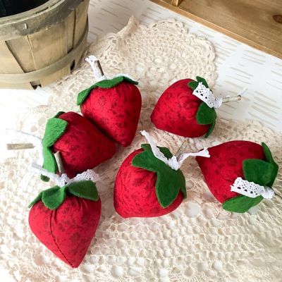 Handmade Fabric Strawberry Bowl Fillers Set of 6