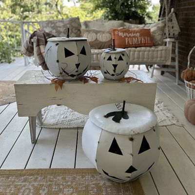 Handmade Lidded White Metal Pumpkins Set of 3