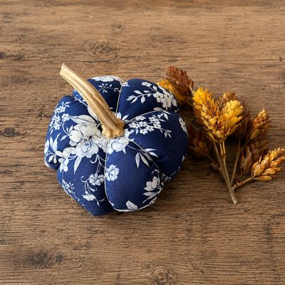 Handmade Navy Floral Fabric Pumpkin