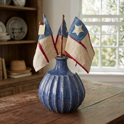 Handmade Primitive Fabric American Flag Set of 3