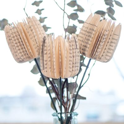 Handmade Repurposed Book Paper Tulip Stems Set of 3
