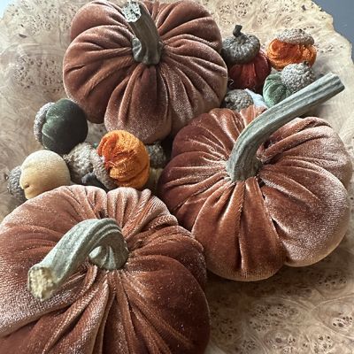 Handmade Rustic Copper Velvet Pumpkin Bowl Fillers Set of 3